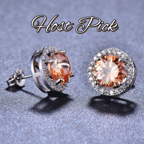 Elegant Round Cut Champagne Topaz Stud Earrings - Picture 1 of 4